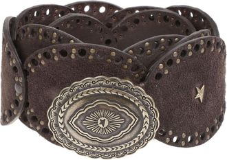 Golden Goose Cintur&oacute;n Ovalado de Ante Lavado - Accessories - Mujer - Marr&oacute;n - 80 CM