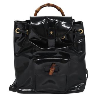 Gucci Vintage Bamboo Patent Black Patent_Leather Backpack Bag (Pre-Owned)