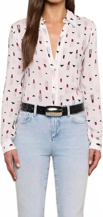 L'agence Holly Long Sleeve Blouse In Ivory Multi Lipstick Geo