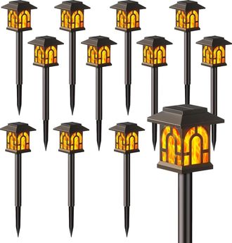 OEM L&aacute;mpara Solar De 8/10/12 Piezas, Llama Parpadeante, Led Blanco C&aacute;lido, Resistente Al Agua Ip65, Para Jard&iacute;n, Patio Y Balc&oacute;n