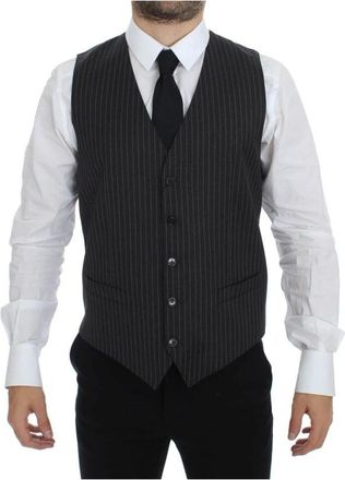 Dolce & Gabbana Single Breasted Vest - Heren - Gillet - Grijs - M - Wol - Kostuums