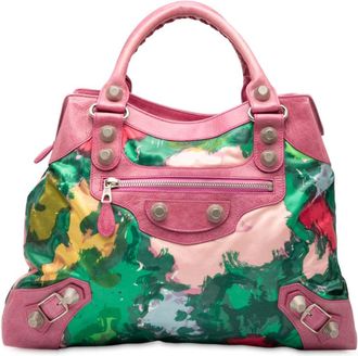 Balenciaga Pre-owned Balenciaga Lambskin and Satin Floral Print Motocross Giant 21 Brief Satchel Ladies 173085