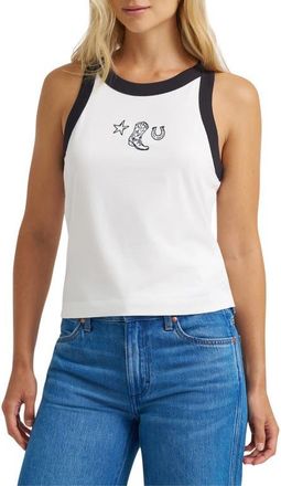 Wrangler Western Embroidered Ringer Graphic Tank in Worn White at Nordstrom, Size X-Large