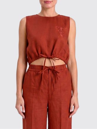 Twinset Top crop di lino ricamato