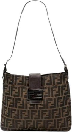 Fendi Pre-owned Canvas Shoulder Bag - Dames - Vintage Schoudertas - Bruin - ONE Size - Leer - Vintage