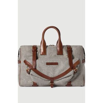 Brunello Cucinelli Virgin wool, alpaca and cashmere flannel field bag with grained calfskin inserts in Medium Grey at Nordstrom