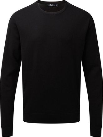 Premier Heren gebreid katoenen crew neck sweatshirt (Zwart)