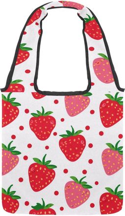 Generic Pink Strawberries Pattern Reversible Canvas Shoulder Tote - Double-Sided Print, 12oz Cotton, 27cm Drop, Fold-Flat Bag for Travel, Shopping, Street Out