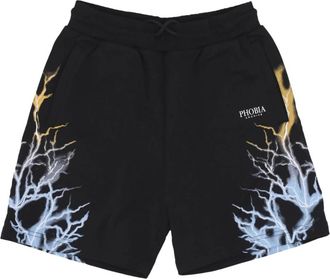 Phobia Archive Bicolor Lightning Print Tracksuit Shorts - Heren - Korte Broeken - Zwart - L - Katoen - Korte Broeken