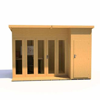Shires Aster 12x8 ft Bi-Fold Doors & Single Door - 2 Windows Summerhouse in Brown