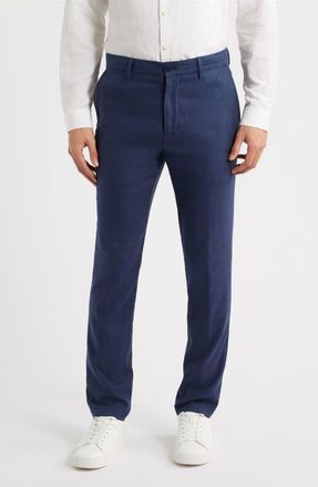 Bugatchi Aerolinen Linen Blend Chinos in Navy at Nordstrom, Size 33 X 32