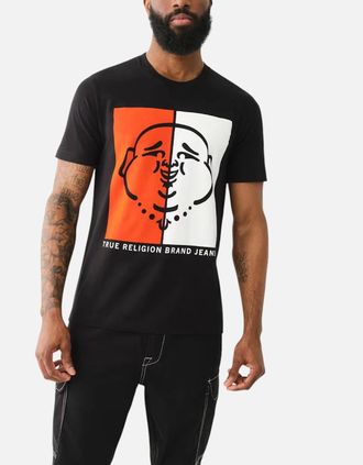 True Religion Mens True Religion 108323 Mens Graphic T Shirts Logo Crew Neck Half Sleeve Cotton Tee - Black - Size: 40