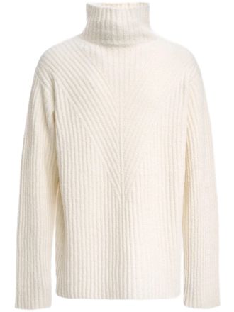 Malo Ribbed Knit Sweater with High Turtleneck and Chevron Pattern