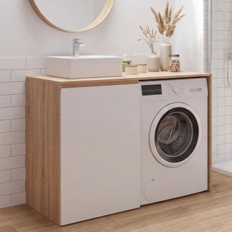 IDMarket Mueble Para Lavadora O Secadora Con Armario Tomi, Mueble Para Lavabo De Madera Con Acabado En Haya Y Blanco