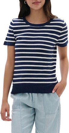 Hatley Stripe Short Sleeve Sweater in Patriot Blue at Nordstrom, Size X-Small