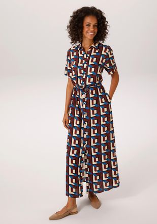 Aniston Sommerkleid ANISTON CASUAL, Damen, Gr. 42, N-Gr, braun (bordeaux, hellbeige, schwarz, blau), Web, Obermaterial: 100% Viskose, bedruckt, gemustert, fig