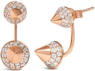 House of Brilliance 14K Rose Gold 1.00 Cttw Diamond Double Cone Jacket Stud Earring in Pink at Nordstrom
