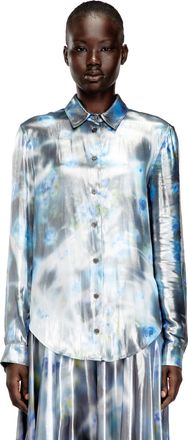 Diesel Metallic shirt with blurred roses print - Shirts - Woman - Blue
