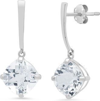 MAX + STONE 14k White Gold Solitaire Cushion-Cut Gemstone Drop Earrings (8mm)