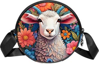 Generic Circle Crossbody Bag for Women, Color Drawing Sheep Small Sling Bag Daypack with Zipper Adjustable Shoulder Straps Casual Ladies Girls Round Purse