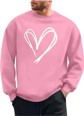 Generic Mens Valentines Day Sweatshirt Fashion Classic Print Crew Neck Sweatshirts Casual Long Sleeve Solid Color Pullover Tops Romantic Festival Loungewear E