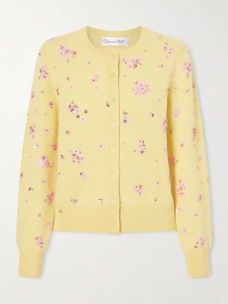 Oscar De La Renta Cardigan In Lana Con Cristalli - Giallo