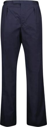 Prada Straight Trousers, male, Blue, Size: M Navy Cotton Straight Leg Pants