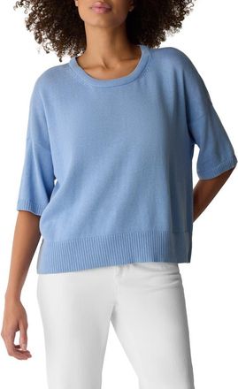 Eileen Fisher Elbow Sleeve Organic Cotton Blend Crewneck Sweater in Skylight at Nordstrom, Size Xx-Small