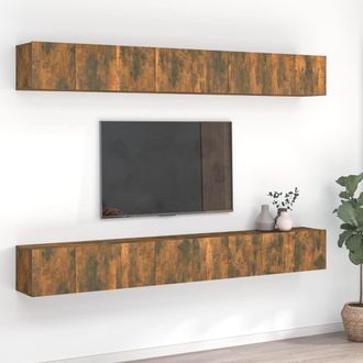 Berkfield Home TV Cabinets 8 pcs Smoked Oak 60x30x30 cm Engineered Wood in Brown | Size: 60 x 30 x 30 cm