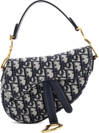 Dior Borsa a spalla Saddle mini in tela con motivo Oblique - Blu