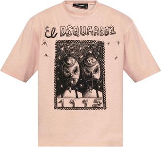 Dsquared2 Mens Overlay Graphic Loose Fit T-shirt Dusty Antic Rose - Pink Cotton - Size X-Small