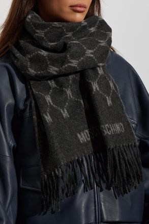 Moschino Cashmere Scarf With Monogram, Unisex, Grey
