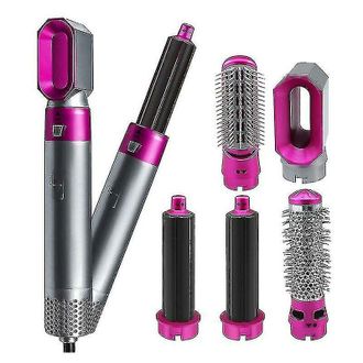 OEM Secador De Pelo El&eacute;ctrico 5 En 1 Con Rizador Autom&aacute;tico, Plancha De Pelo, Cepillo Secador Y Rizador Para Cabello Seco Y Mojado (color: Rojo Rosado)