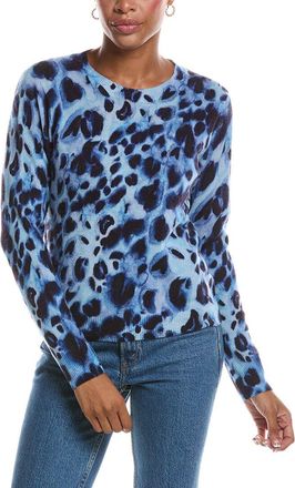 Autumn Cashmere Watercolor Print Cheetah Crewneck Cashmere Sweater