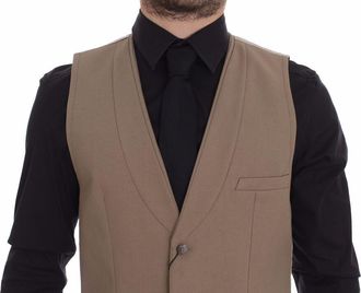 Dolce & Gabbana Beige Cotton Slim Fit Button Front Dress Mens Vest