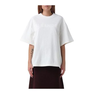 Jil Sander Tops, Dames, Wit, XS, Katoen, Logo Print Crew Neck T-Shirt