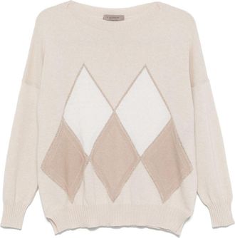 D.exterior argyle-check sweater - women - Cashmere/Wool/Viscose/Polyester/Polyamide - M - Neutrals