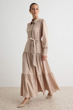 Trendyol Modest Dames Beige Effen Maxi Lang Skater Modest Jurken