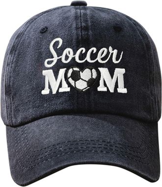 Generic Trendy Embroidered Baseball Cap for Soccer Moms Casual Outdoor Wear Breathable Unisex Hat Ideal for Sports and Daily Use (Black, One Size)