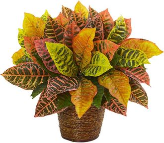 Nearly Natural Garden Croton Artificial Plant In Basket (Real Touch)