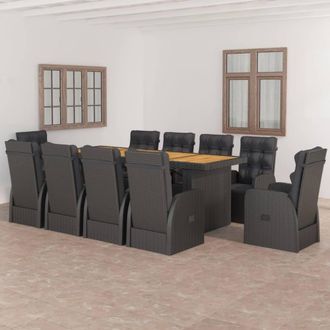 Berkfield Home 11 Piece Garden Dining Set with Cushions Black Poly Rattan
