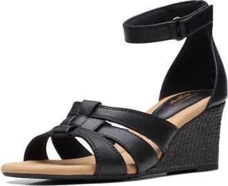 Clarks Womens Kyarra Joy Wedge Sandal, Black (Black Leather), 5.5 UK