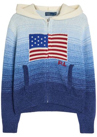 Polo Ralph Lauren Hooded Intarsia Cotton Jumper - Navy - S (UK8-10 / S)