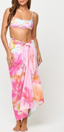 L*Space Mika Seashell Fringe Cotton Cover-Up Sarong in Hibiscus And Plumeria Oh My at Nordstrom