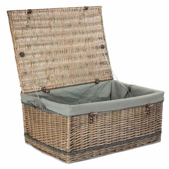 Red Hamper 72cm Antique Wash Rope Handled Grey Cotton Lined Wicker Trunk
