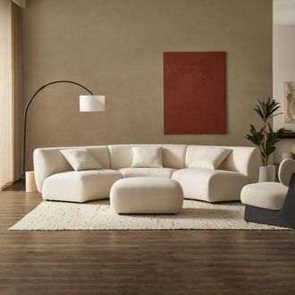 Castlery White Armless Sofa with Ottoman | Auburn by Castlery
