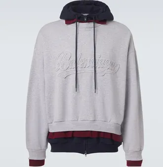 Balenciaga Logo layered cotton jersey hoodie