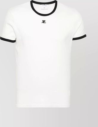 Courr&egrave;ges cotton contrast-trim logo-embroidered t-shirt