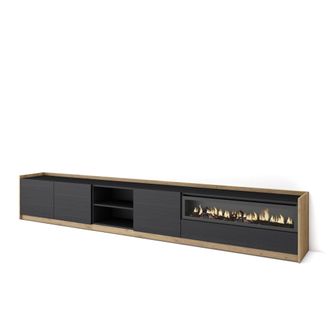 Skraut Home Skraut Home - Mueble Tv, Televisi&oacute;n, 310x37x50cm, Para Tv Hasta 80, Chimenea El&eacute;ctrica, Negro Y Roble