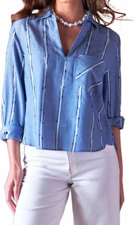 Finley Ethnic Stripe Joni Popover Shirt In Blue/white
